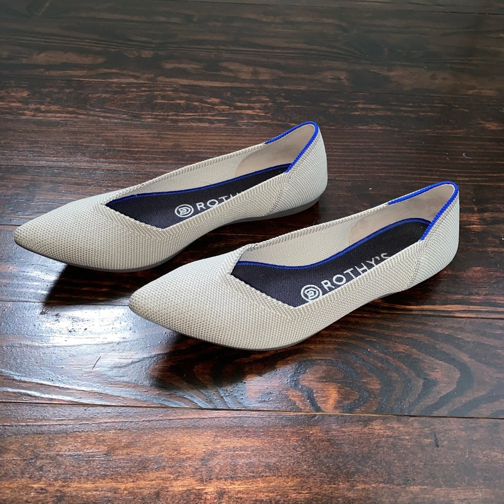 Rothys The Point beige knit fabric pointed toe flats Sz 7.5 Eco Comfort